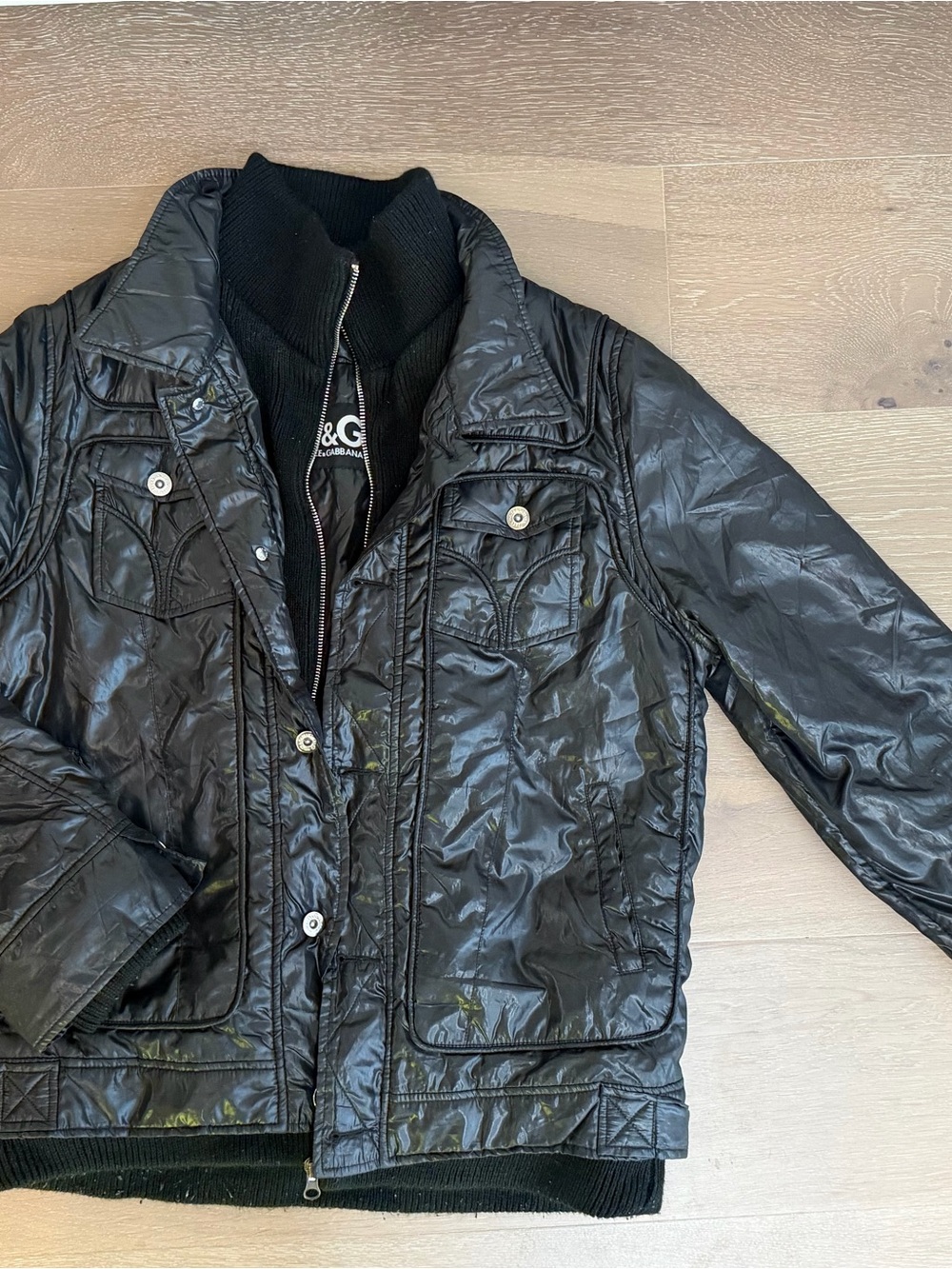 Dolce & Gabbana Glossy Black Quilted Bomber Jacket